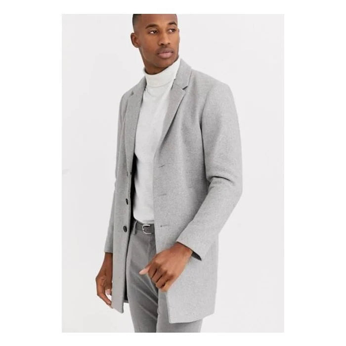 Mens Light Grey ~ Wine Reverse Button Placket Wool Coat - Coat Size 38