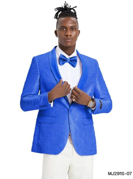 Mens One Button Shawl Lapel Suit Royal Blue