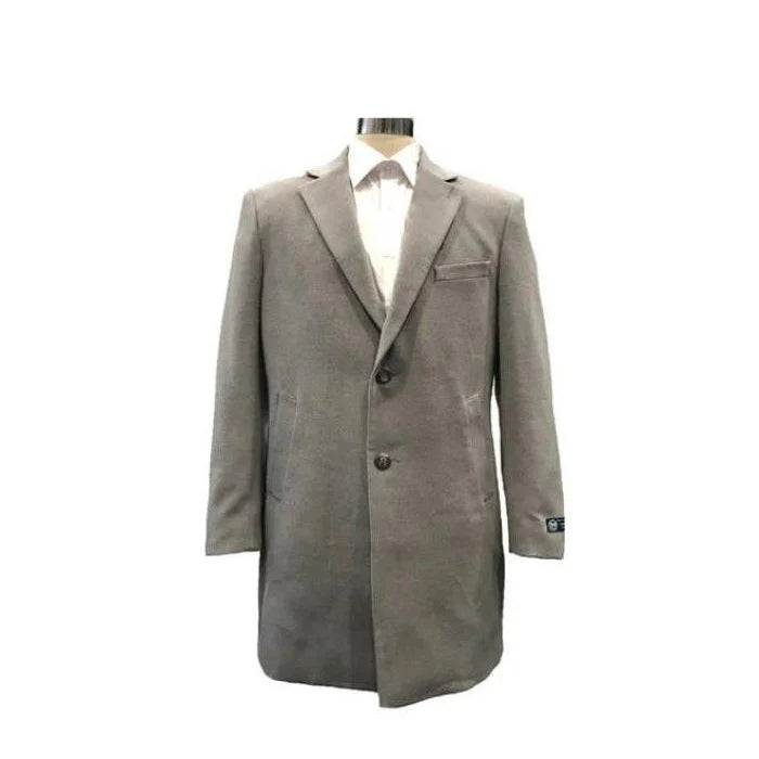 Mens Single Breasted Notch Lapel Light Grey Overcoat - Coat Size 38