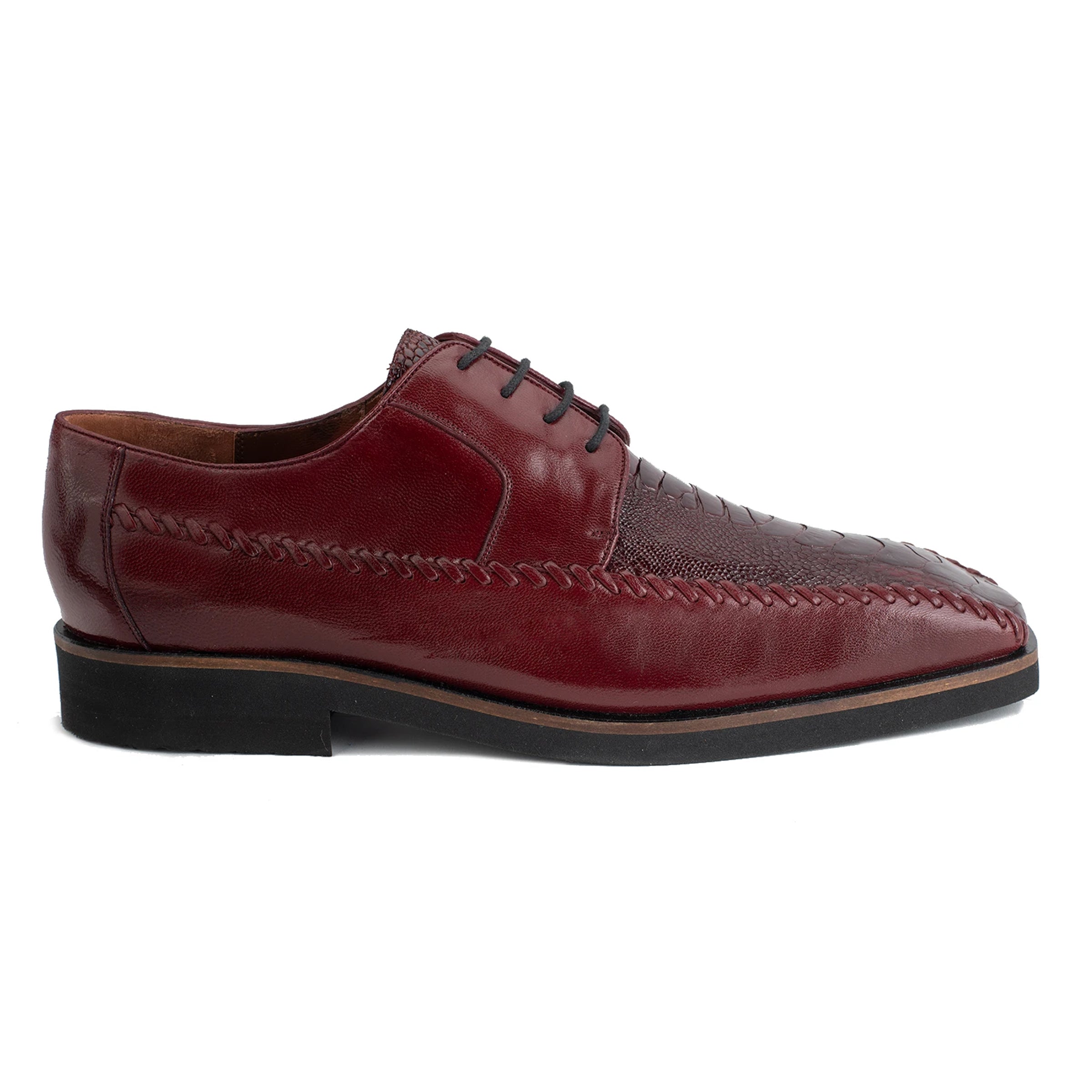 Mens Belvedere Tyson Genuine Ostrich & Calf Skin Dress Shoe in Burgundy - 8