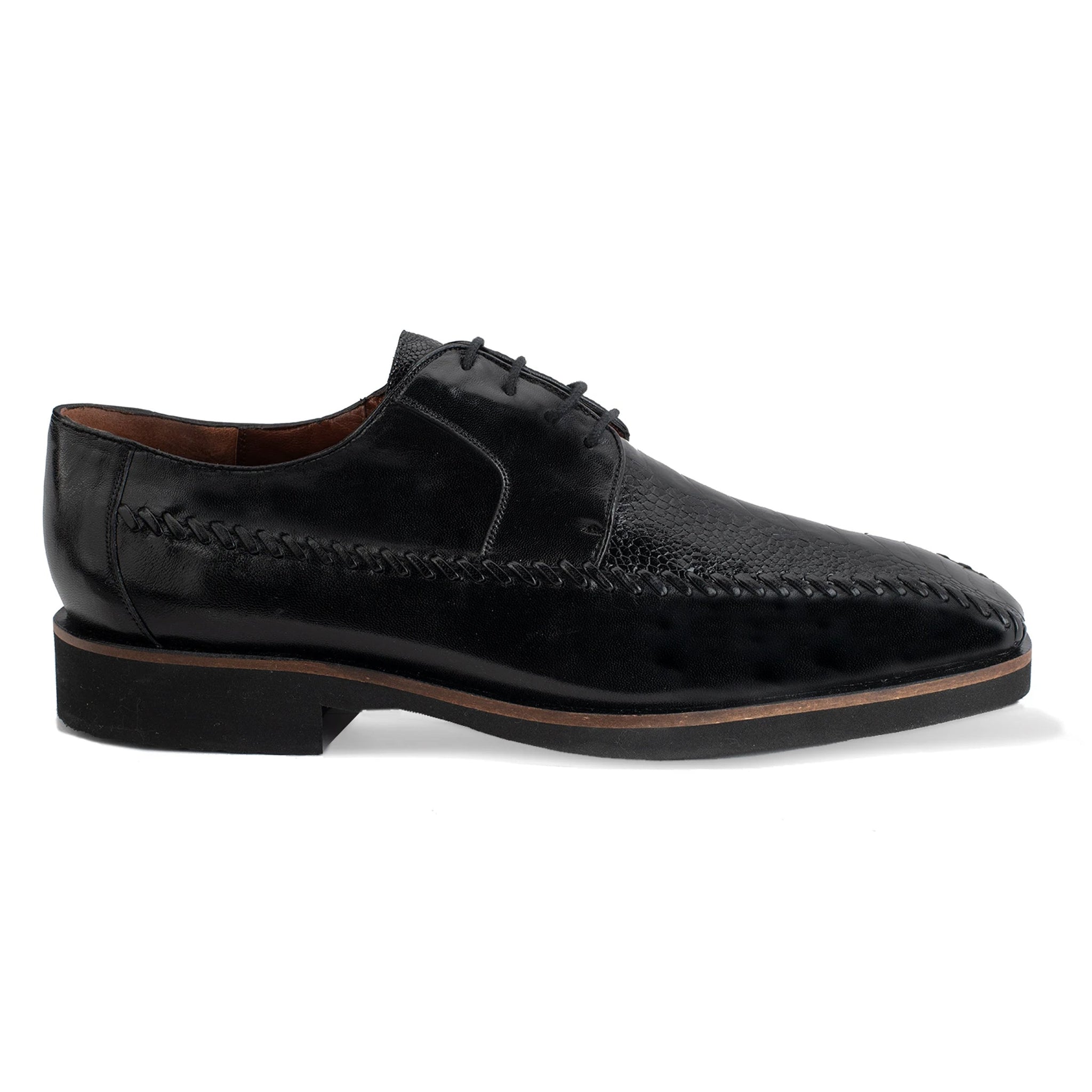 Mens Belvedere Gerry Ostrich & Woven Calf Wingtip Dress Shoe in Tan & Navy