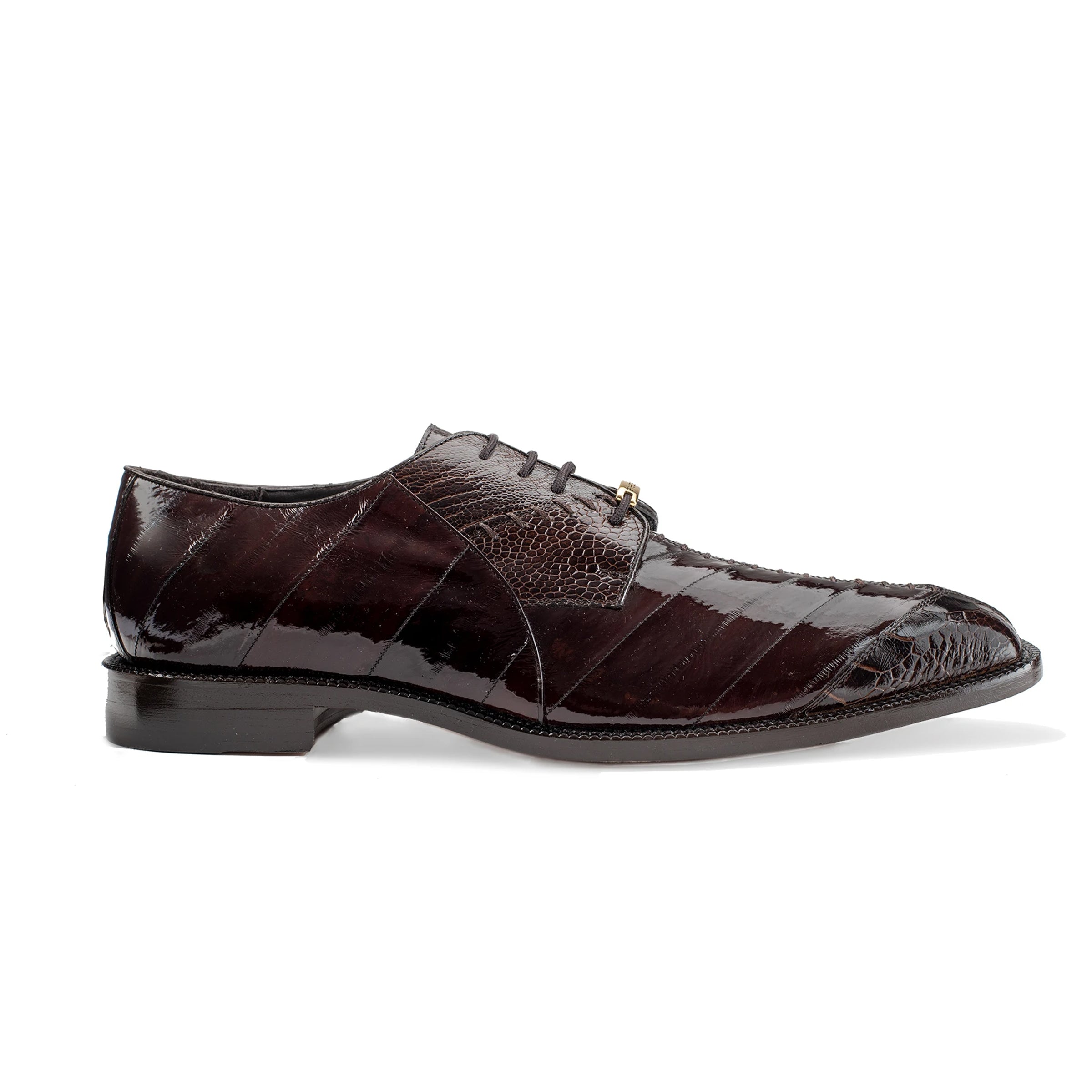 Mens Belvedere Nome Genuine Eel & Ostrich Lace Up Dress Shoe in Brown - 9