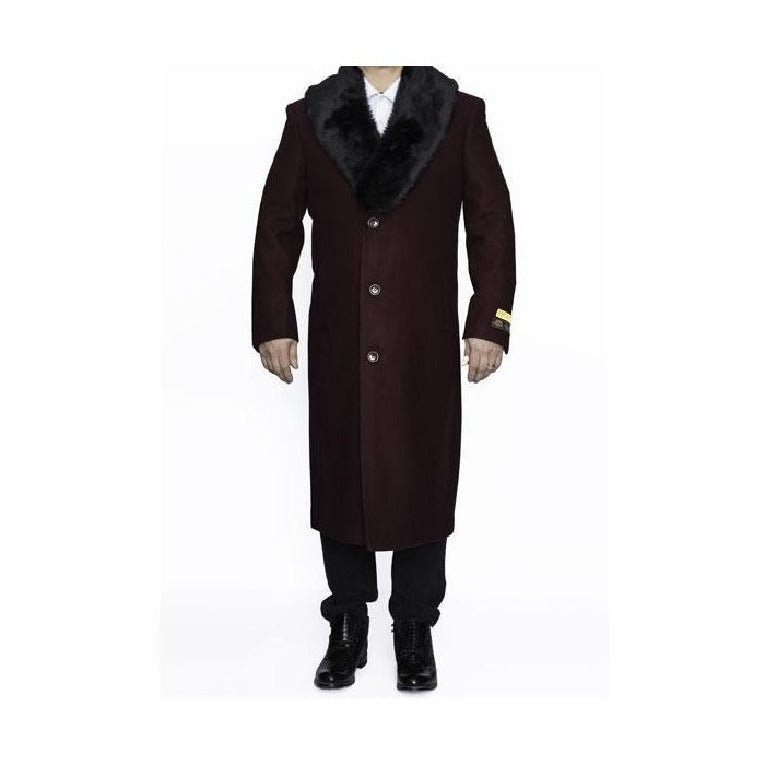 Mens Big And Tall Burgundy Wool Outerwear Coat Overcoat - Coat Size 38