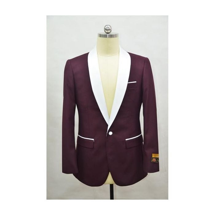 Mens Blazer Burgundy White Tuxedo - Coat Size 38