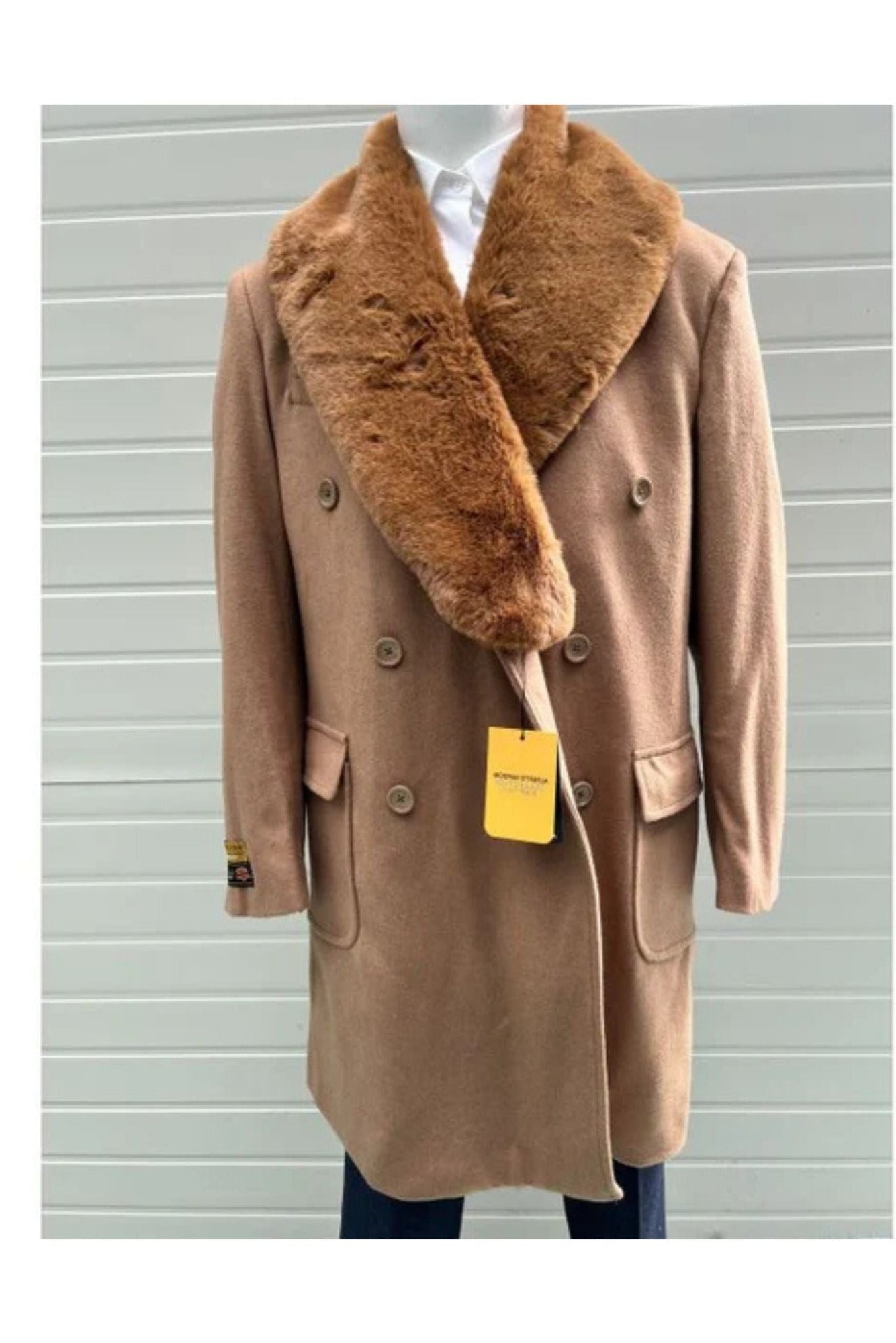 Mens Camel Color Peacoat - Mens Wool Camel Peacoat - Coat Size 38