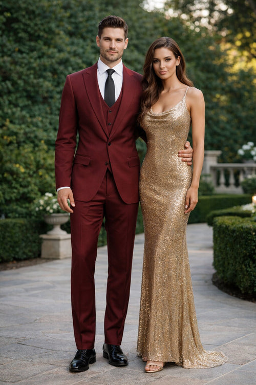 Mens Stacy Adams Suits - Designer Suit - 3 Piece Suit - Vested Suit - Flat Front Pant- Modern Fit Suits Cherry Suit