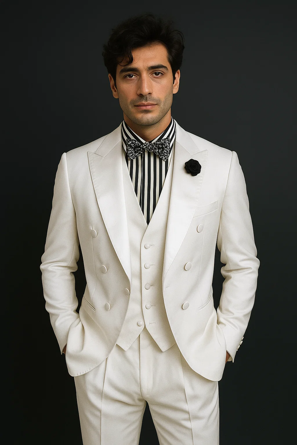 Mens Classic Vested Tail Tuxedo in White