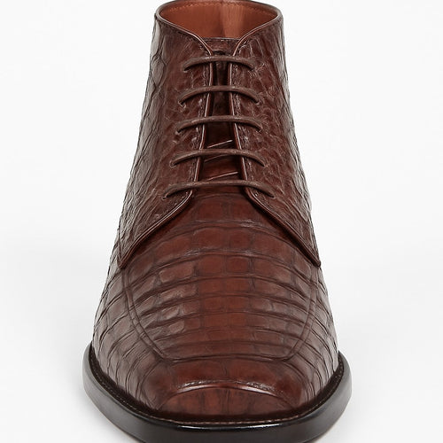 Mens Dress Ankle Boots Los Altos Boots Short Cowboy Boot - Western Ankle Boots Exotic Skin + Brown + Skin Type