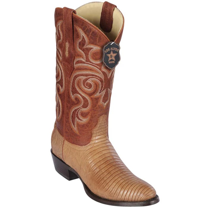 Los Altos Boots - Mens Dress Cowboy Boot - Low Priced Mens Lizard Boots Round Toe- in Cognac - 6