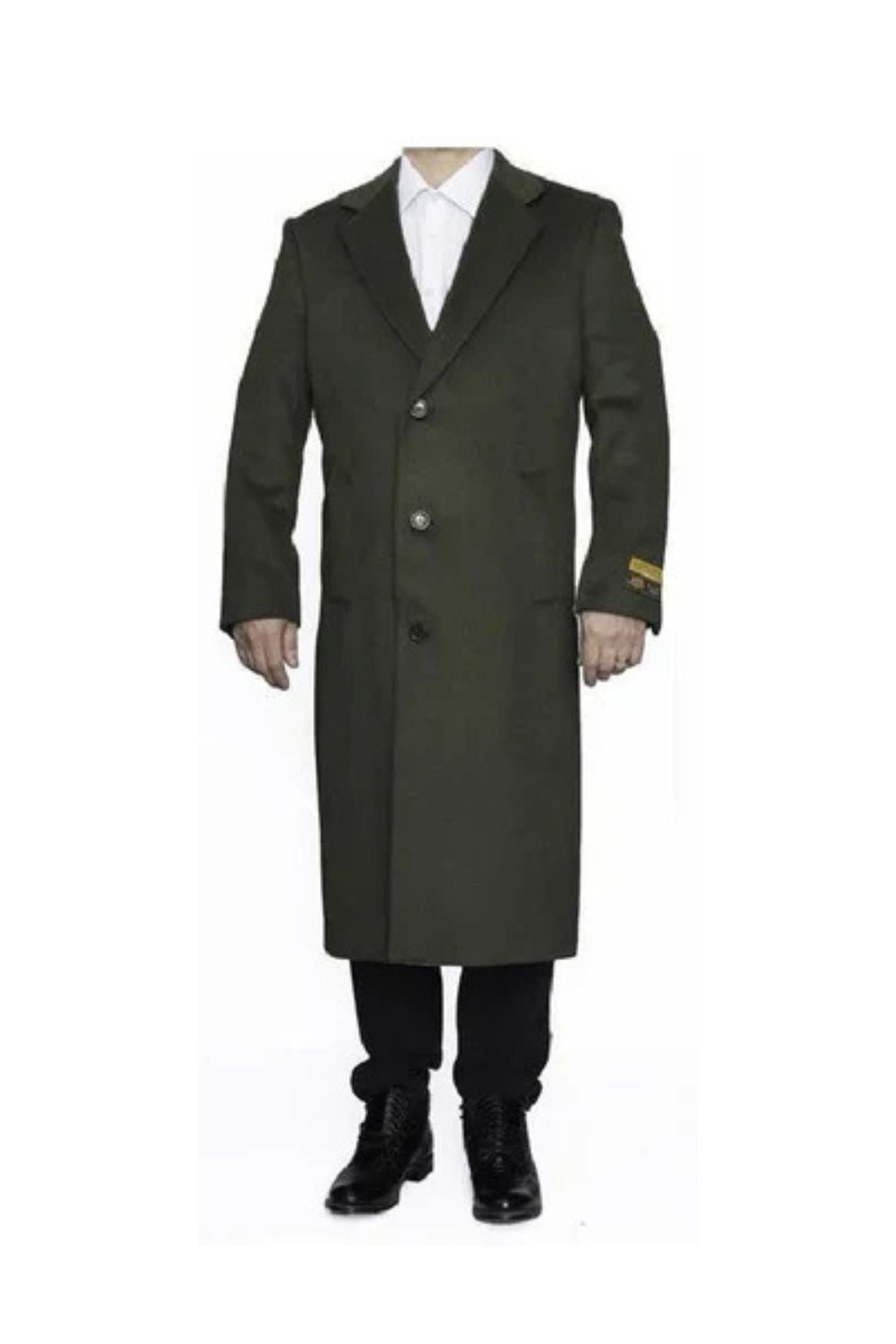 Removable Fur Collar Ankle length Wool Dark Olive Green Top Coat/Overcoat | Winter men's Topcoat Sale - Coat Size 38