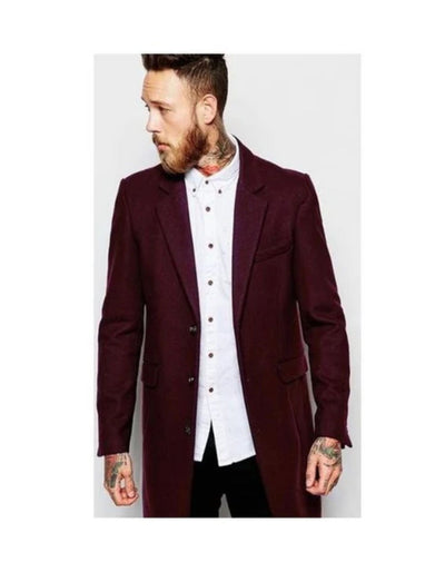 Wool Burgundy ~ Wine Chest Pocket Car Coat ~ Designer men's Wool Peacoat Sale