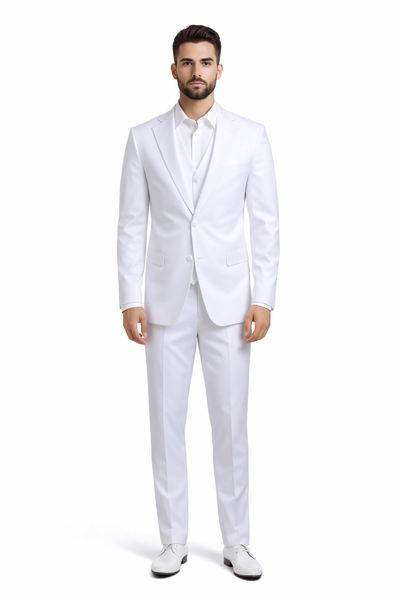 Mens Stacy Adams Suits - Designer Suit - 3 Piece Suit - Vested Suit - Flat Front Pant- Modern Fit Suits White Suit