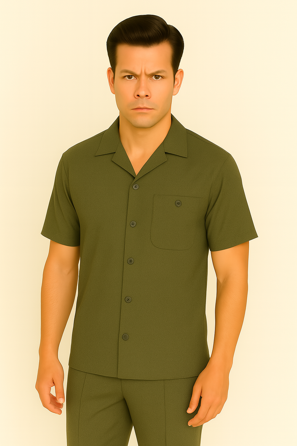 Mens Walking Suit in Color olive leisure suit causal Matching Shirt and Pants $99 - S/30