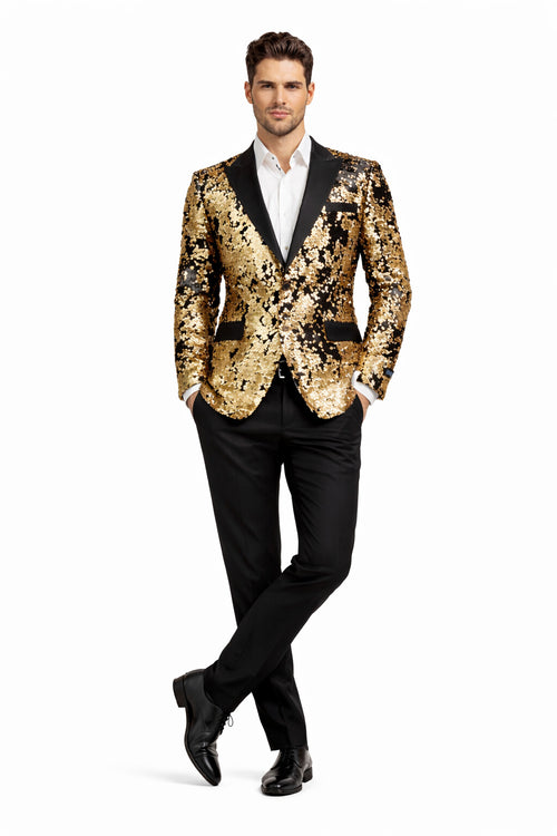 Sequin Tuxedo - Mens Blazer - Gold Dinner Jacket - Shiny Tuxedo Jacket