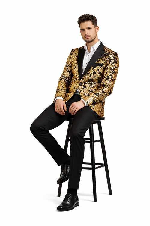 Sequin Tuxedo - Mens Blazer - Gold Dinner Jacket - Shiny Tuxedo Jacket
