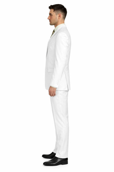Mens Basic 2 Button Classic Fit Poplin Suit in White