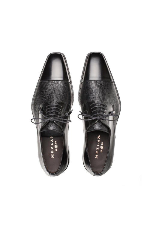 Mens Mezlan Cap-Toe Dress Lace-Up Blending Supple Textured Deerskin And Polished Calfskin With An Elegant Tassel Detail In Color Black