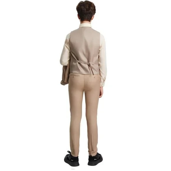 Exclusive Stacy Adams 5pc Boys Suit Slim-Fit, Mid Tan - Boy Size : 4 (Weight 38 to 49)