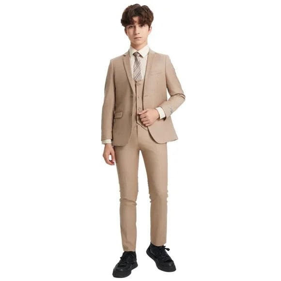 Exclusive Stacy Adams 5pc Boys Suit Slim-Fit, Mid Tan - Boy Size : 4 (Weight 38 to 49)