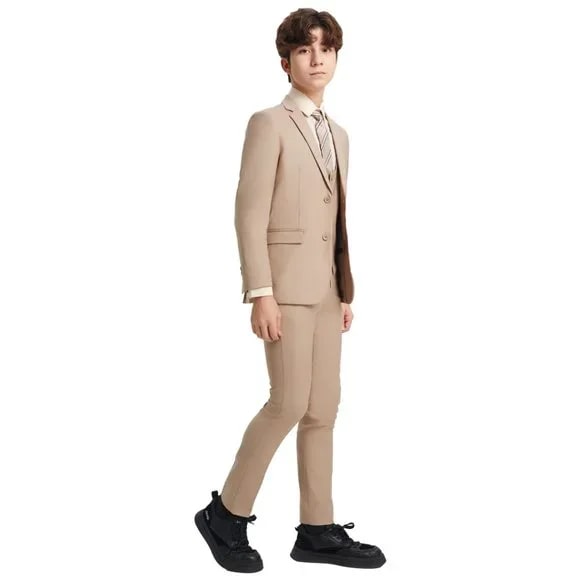 Exclusive Stacy Adams 5pc Boys Suit Slim-Fit, Mid Tan - Boy Size : 4 (Weight 38 to 49)