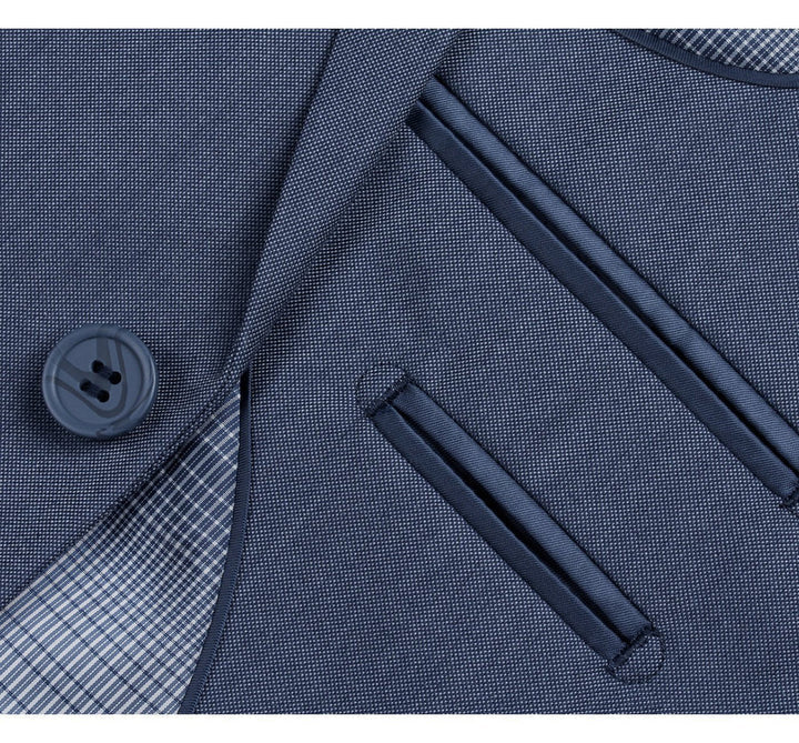 Cheap Priced Suit - Mens Basic Two Button Slim Fit  Midnight Blue Birdseye Suit - 38 Short Jacket+32 Waist Adjustable 28to34)(Height: 5 4 to5 7 )(Neck  15-16.5)S-M)