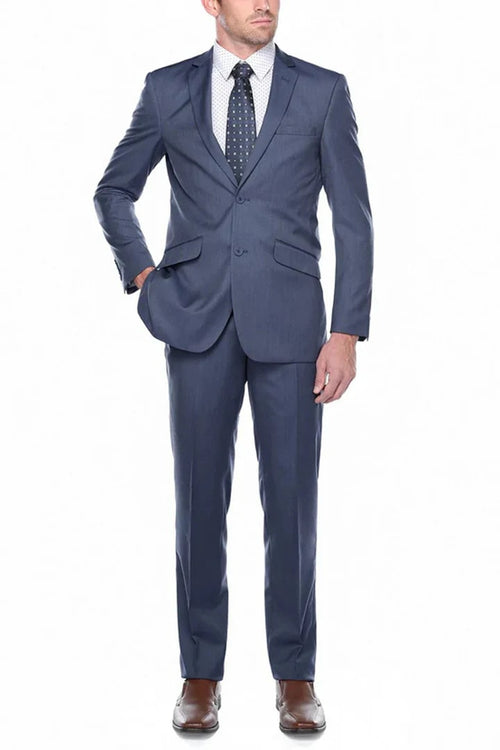 Cheap Priced Suit - Mens Basic Two Button Slim Fit Midnight Blue Birdseye Suit