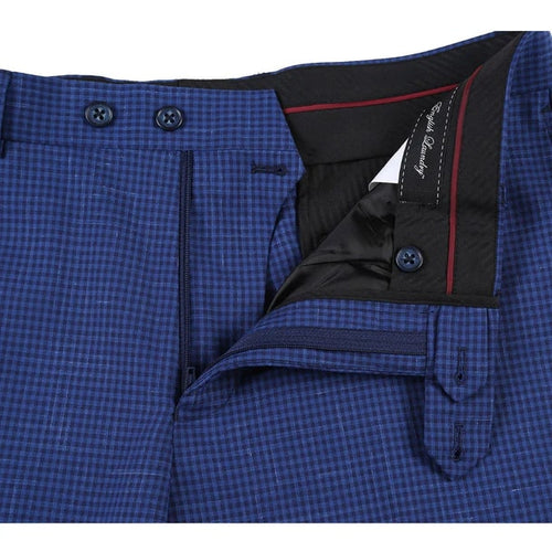 English Laundry Suits Designer Brand - Wool Stretch with Linen Double Breasted Blue Slim Fit Suit