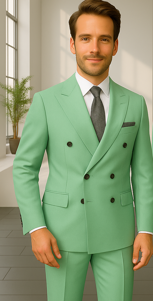 Wool Suit - Italian Made Business Suit by Statement Men's 2 Piece 100% Wool Double Breasted Suit - Pinstripe Pattern - 38R