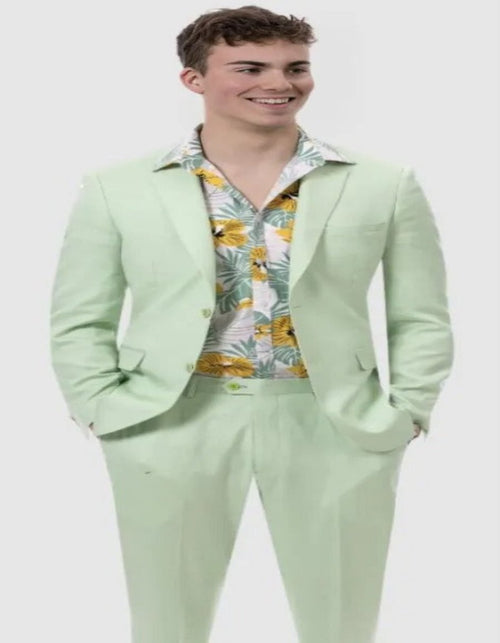 Mens Summer Linen suit - Mint Suit For Man Side Vented Modern Fit Notch Lapel