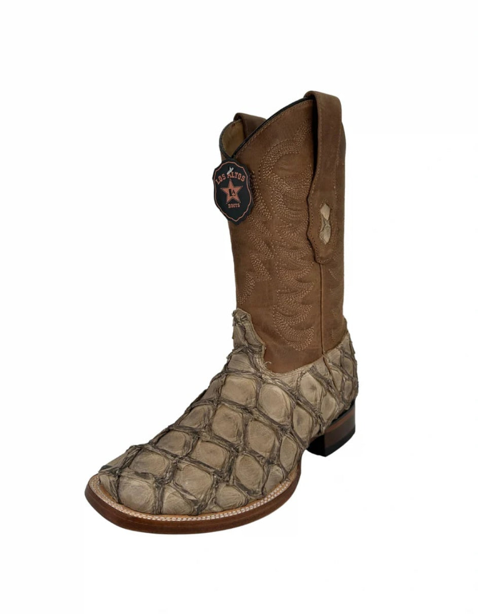 Los Altos Men's Mocha Genuine Pirarucu Wide Square Toe Boot - 6 Standard / D / Medium