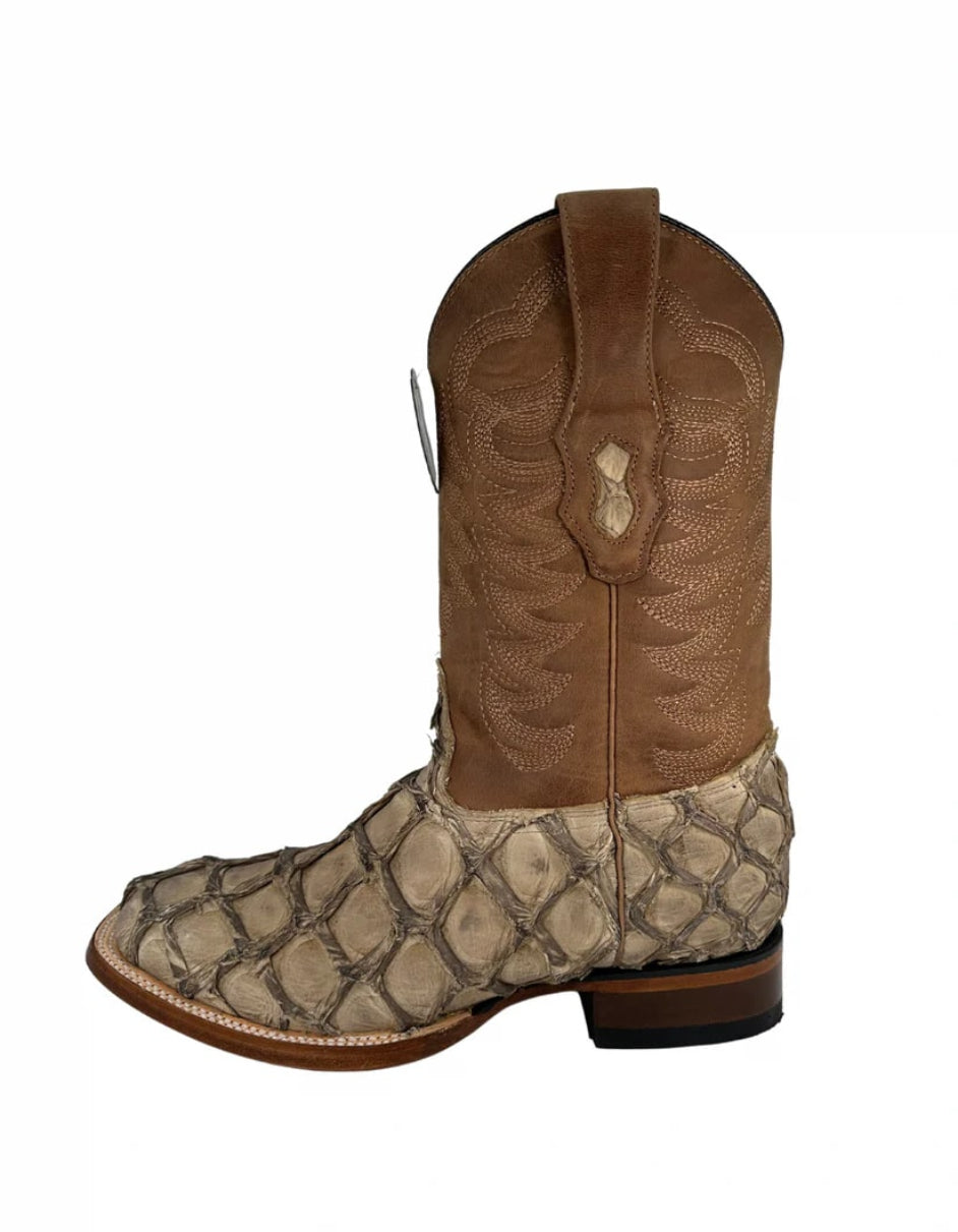 Los Altos Men's Mocha Genuine Pirarucu Wide Square Toe Boot - 6 Standard / D / Medium