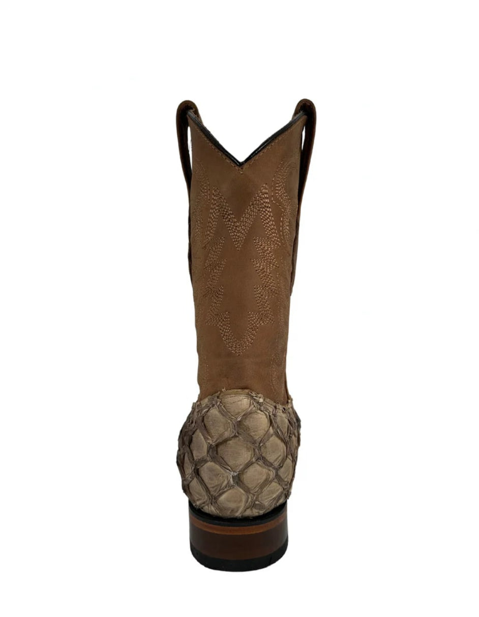 Los Altos Men's Mocha Genuine Pirarucu Wide Square Toe Boot - 6 Standard / D / Medium