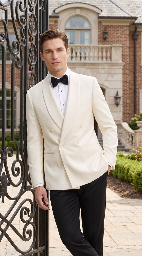 Men’s Ivory Dinner Jacket, Cream Off White Double Breasted Shawl Collar Wedding Tuxedo Blazer