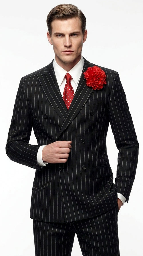 Men’s Gomez Addams Inspired Double Breasted Pinstripe Suit, Addams Family Style Costume Outfit
