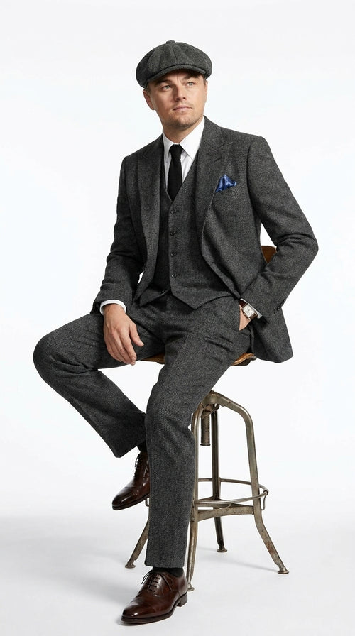 Men’s Charcoal 1920s Gangster 3 Piece Suit, Great Gatsby Formal Outfit for Weddings, Prom, Parties, and Theme Events