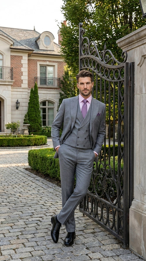 Charcoal Modern Fit 3-Piece Suit with Lapel Vest & Adjustable Pants