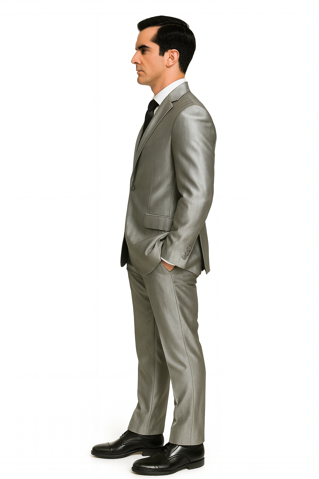 Sateen Metallic Shiny Men's 2 Button Silver Slim Fit Shark Skin Suit Tuxedo looking Men's Sharkskin Suit - Coat Size 38