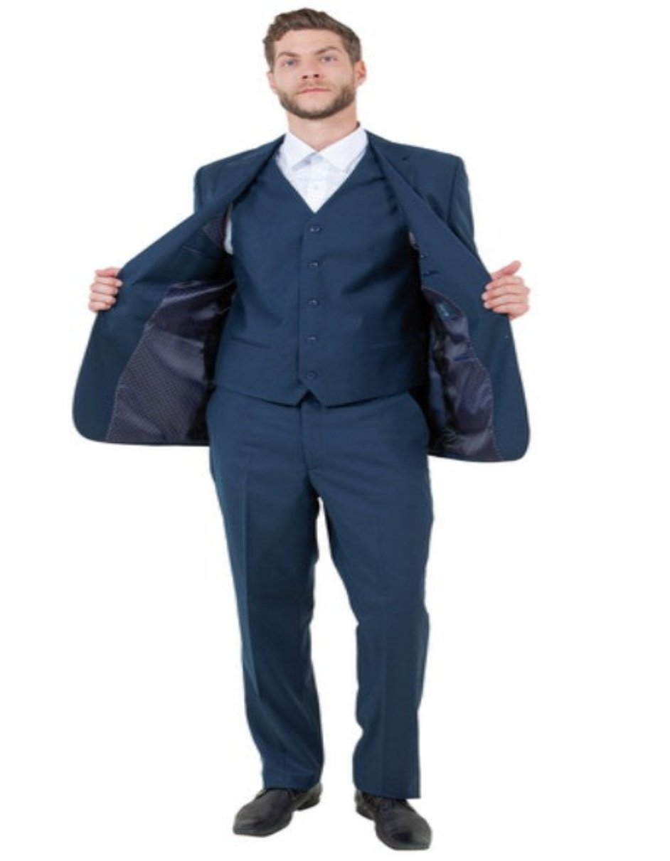Modern Fit 3pc Wool Mens Suit Set Indigo - Coat Size 38
