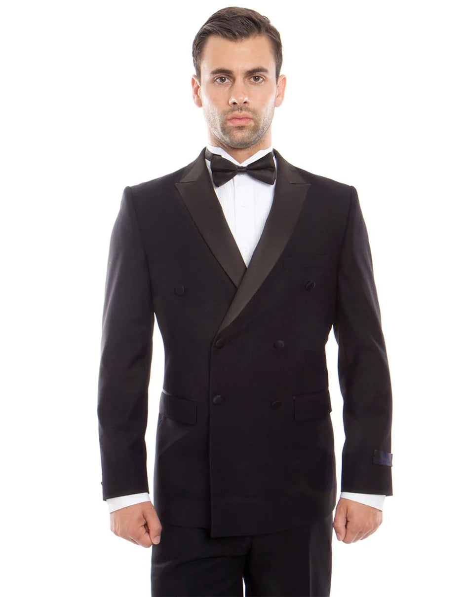 Mens Navy Blue Wedding Tuxedo - Dark Blue Tuxedo Suit Mens Slim Fit Double Breasted Wool Tuxedo in Navy