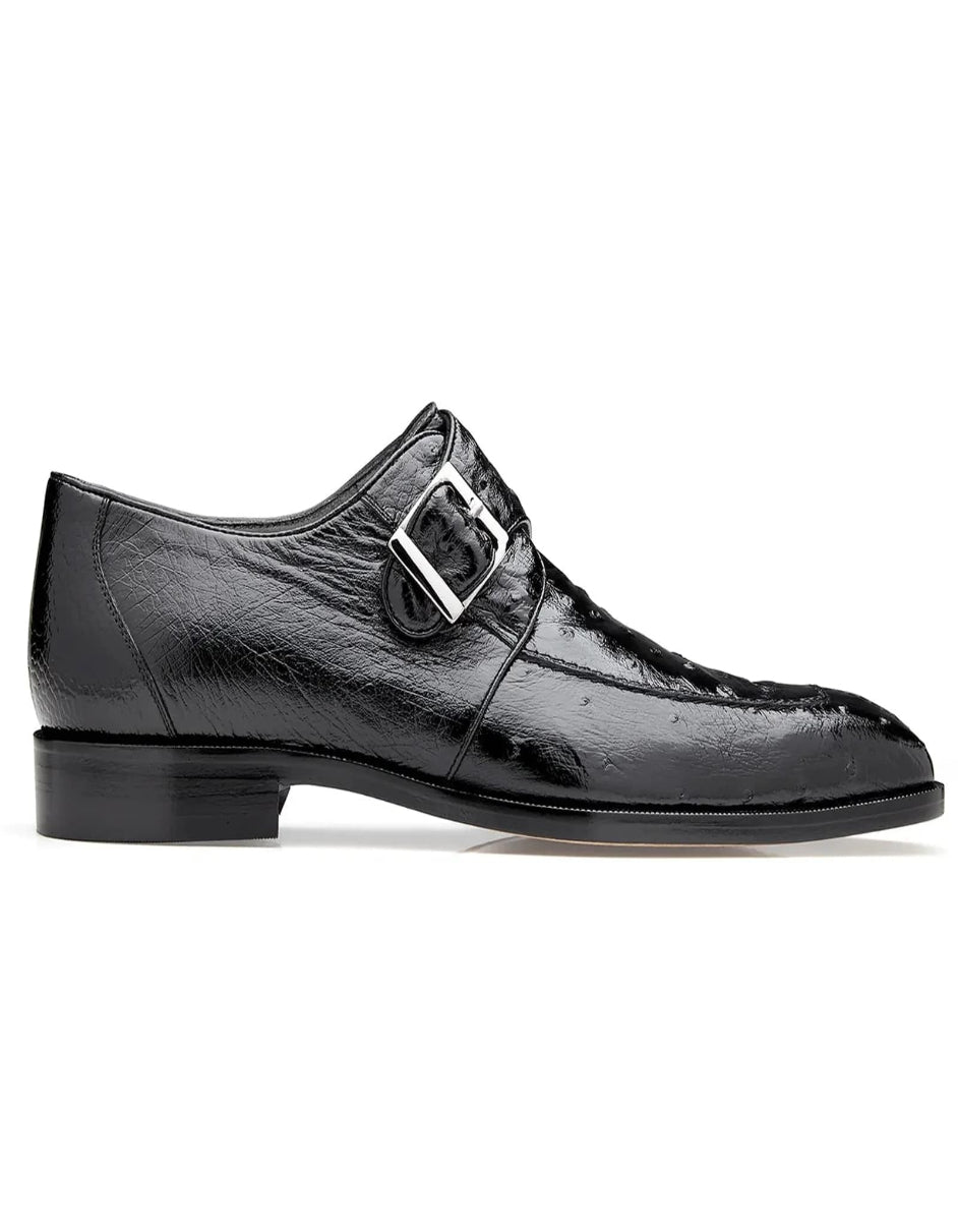 Men's Belvedere Josh Single Monkstrap Ostrich Dress Black Shoe - US 8.0 Standard/D/ Medium / Eu:41-42