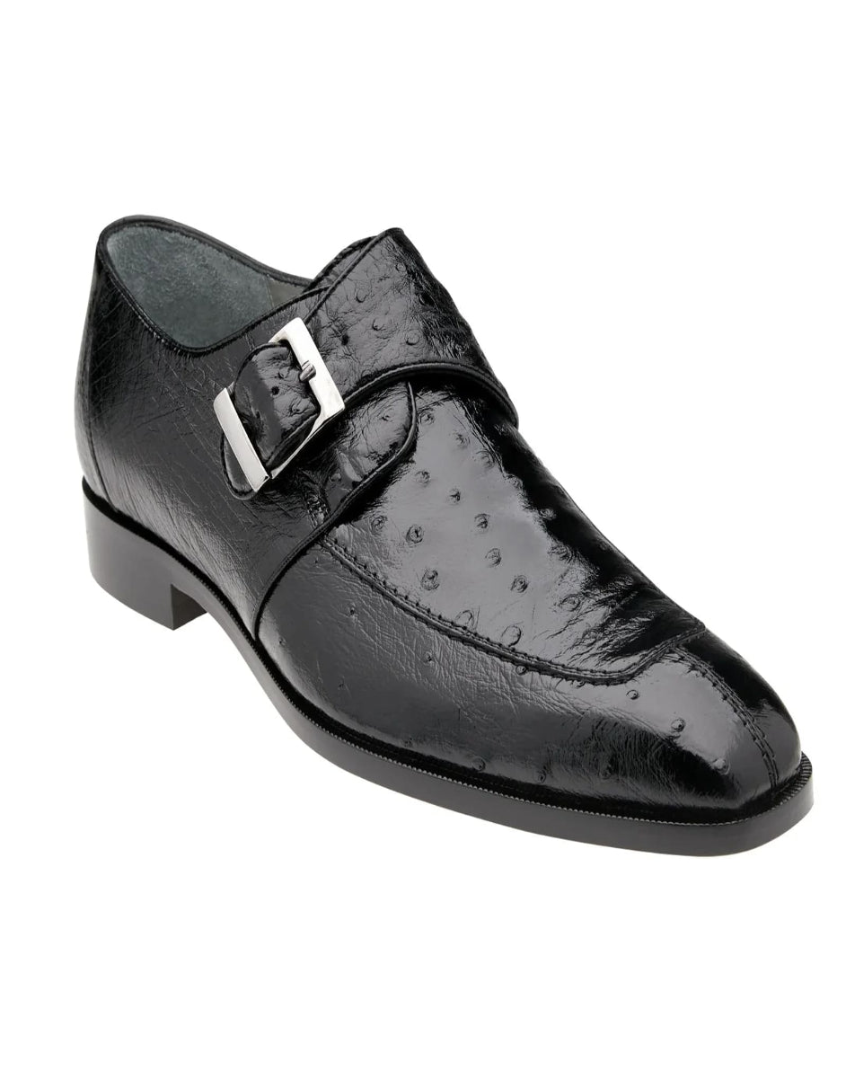 Men's Belvedere Josh Single Monkstrap Ostrich Dress Black Shoe - US 8.0 Standard/D/ Medium / Eu:41-42