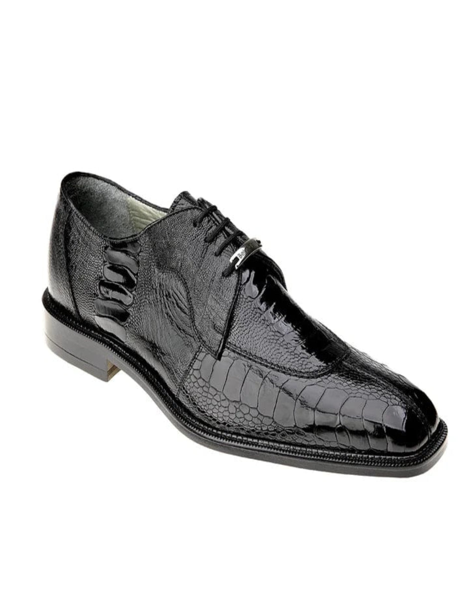 Men's Belvedere Siena Ostrich Leg Moc Toe Dress Black Shoe - US 9.5 Standard/D/ Medium / Eu:42
