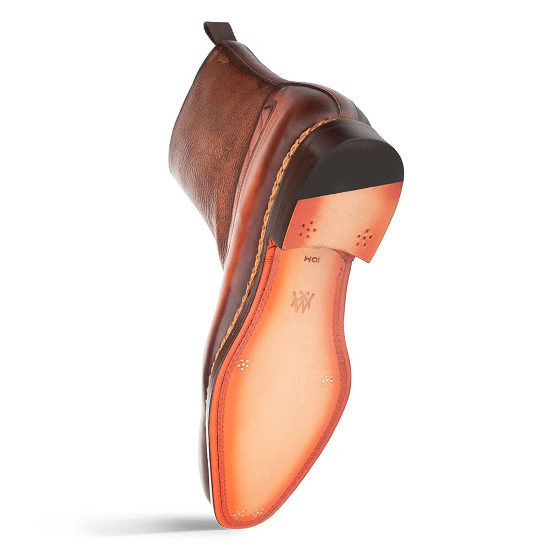 Musico Dark Cognac/Chocolate Calfskin with Contrast-Braided Sole Dress Zip Boots By Mezlan Made In Spain Brand - 8
