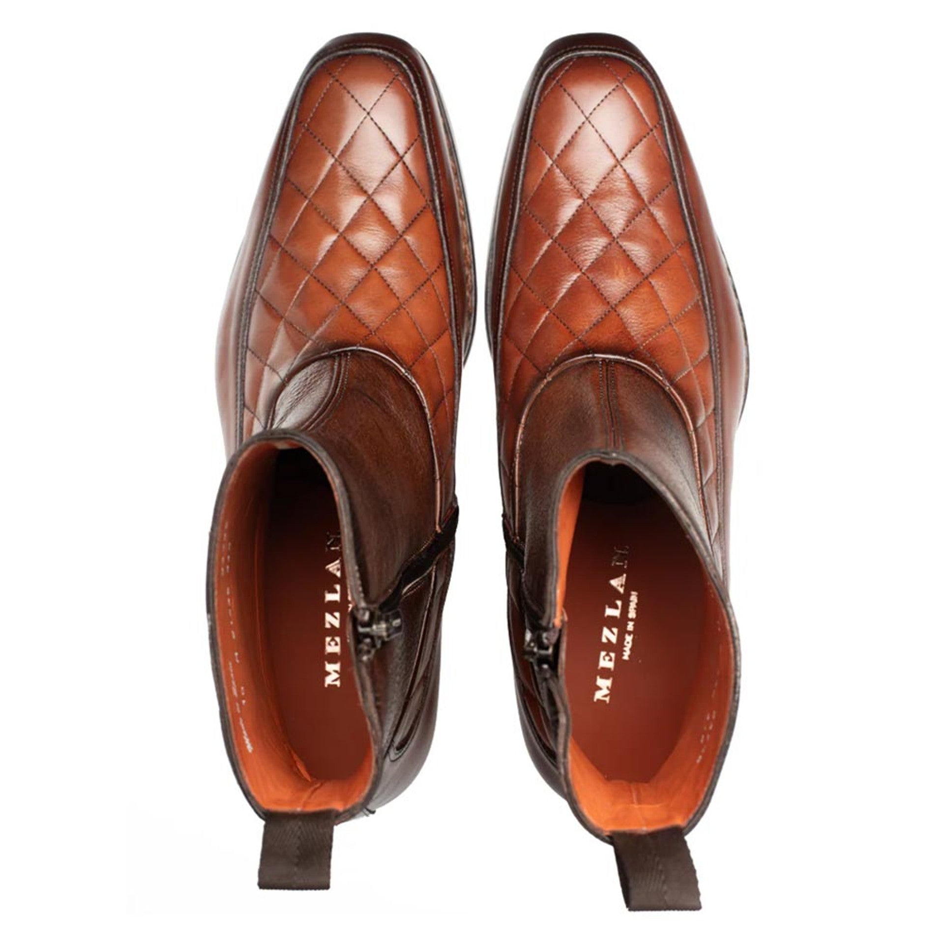 Musico Dark Cognac/Chocolate Calfskin with Contrast-Braided Sole Dress Zip Boots By Mezlan Made In Spain Brand - 8