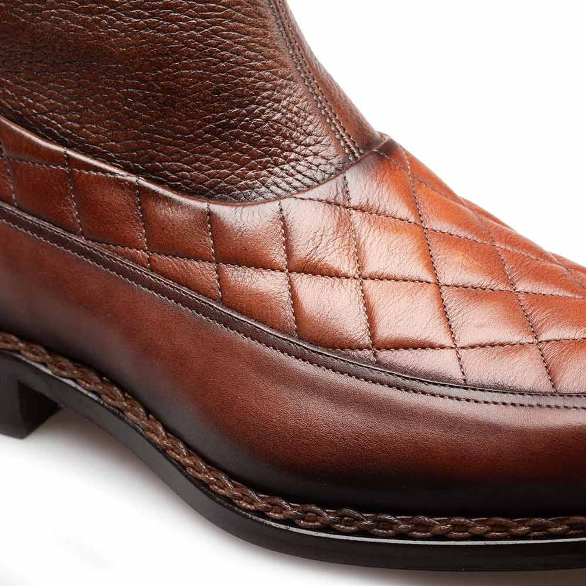 Musico Dark Cognac/Chocolate Calfskin with Contrast-Braided Sole Dress Zip Boots By Mezlan Made In Spain Brand - 8