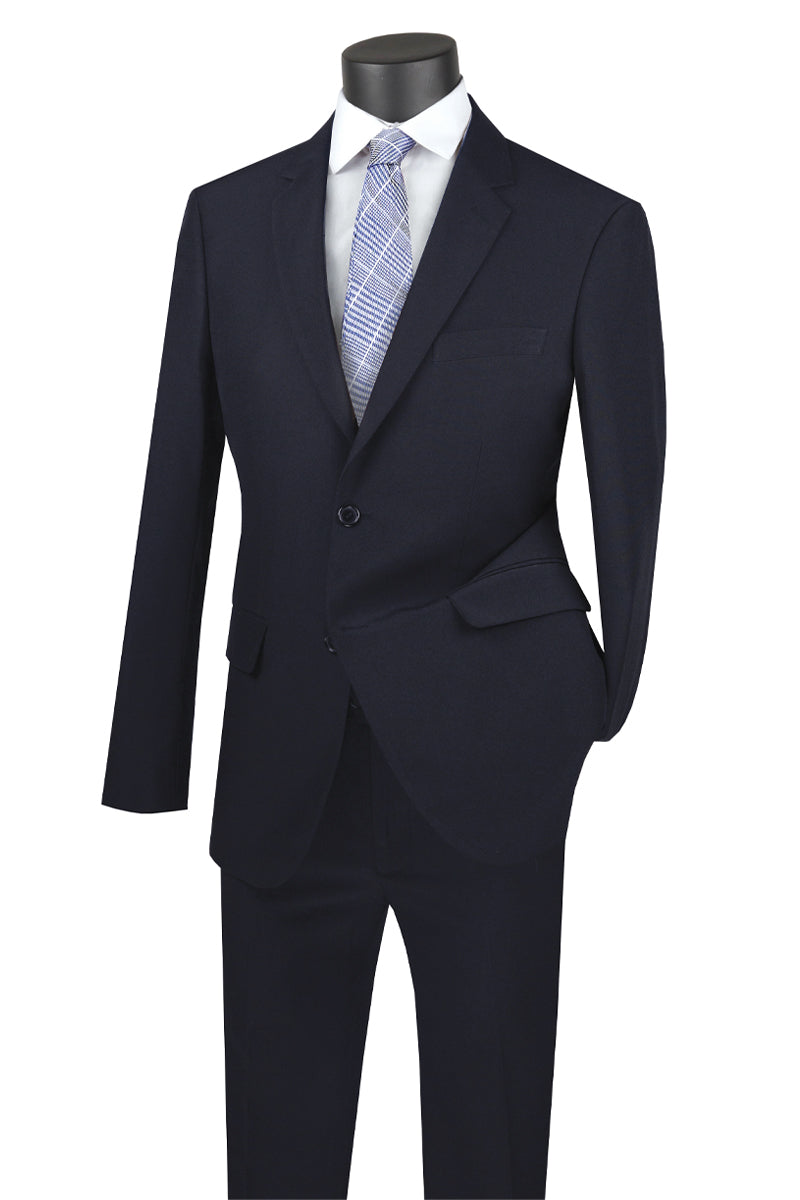 Mens Basic 2 Button Classic Fit Poplin Suit in Navy - 36 Short