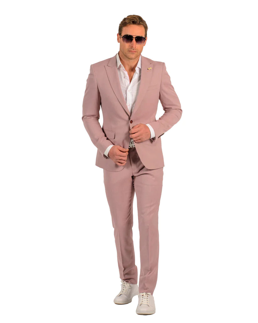 Stretch Fabric - "Blush/Red" Light Weight Suit - Slim Fitted Suit "Style #" - Blush Red