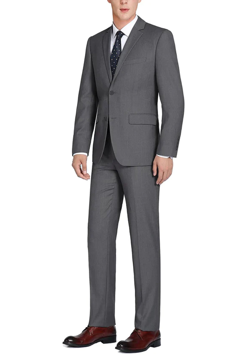"Dark Grey Men's Extra Long Two-Button Basic Suit"
