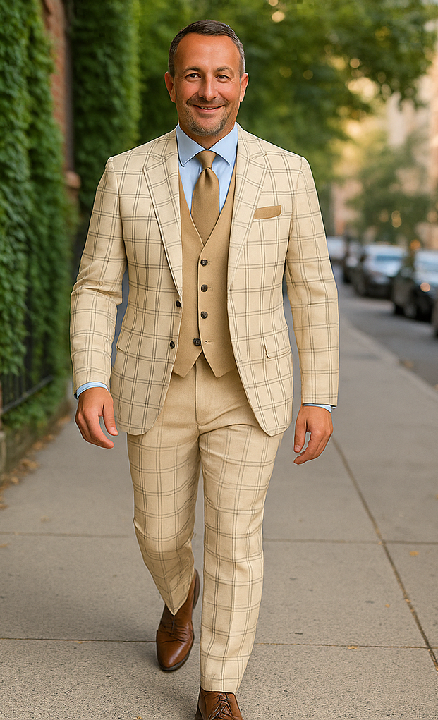 Wool Suit - Italian Made Business Suit by Statement Men's 3 Piece 100% Wool Modern Fit Suit - Accented Scoop Vest - 38R