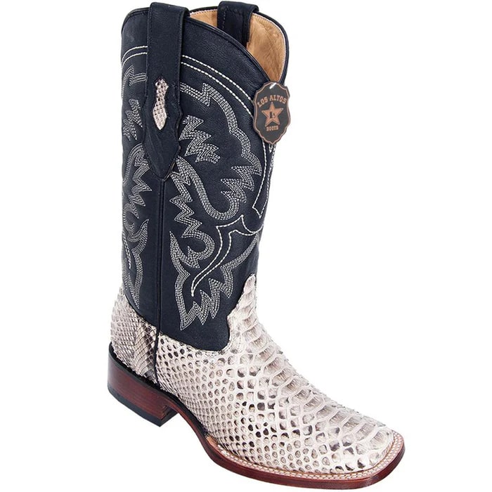 Los Altos Boots - Mens Dress Cowboy Boot - Low Priced Natural Python Square Toe Boots- in Natural - 6
